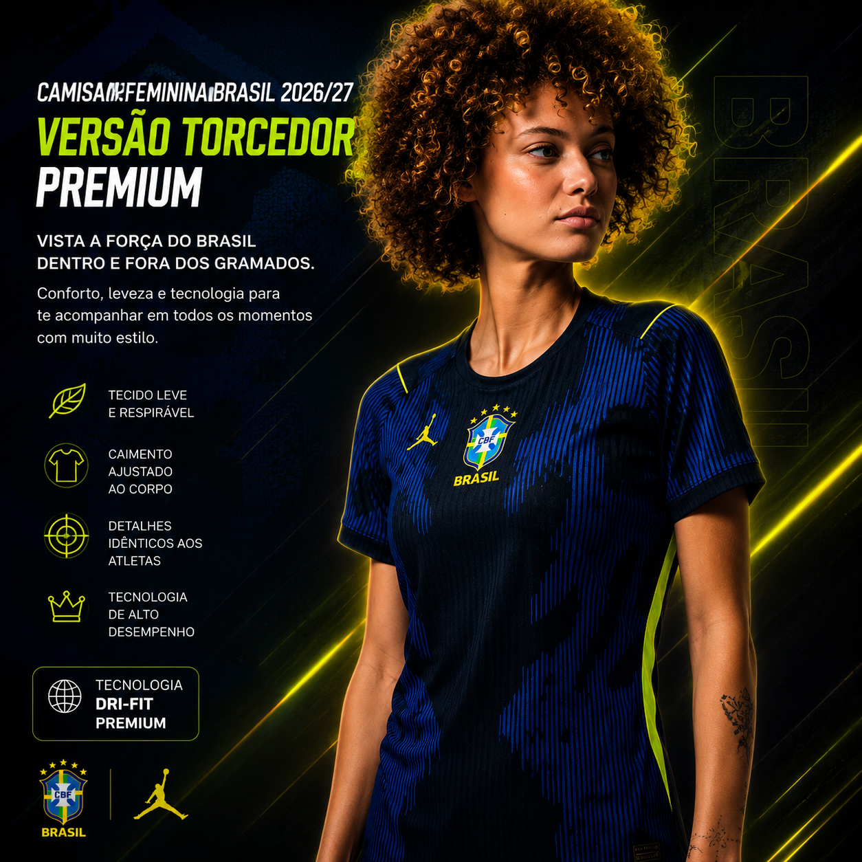 Camisa Feminina Brasil 2026/27 Away Premium